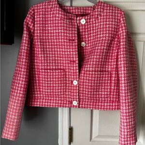 J. Crew Pink and White Houndstooth Blazer